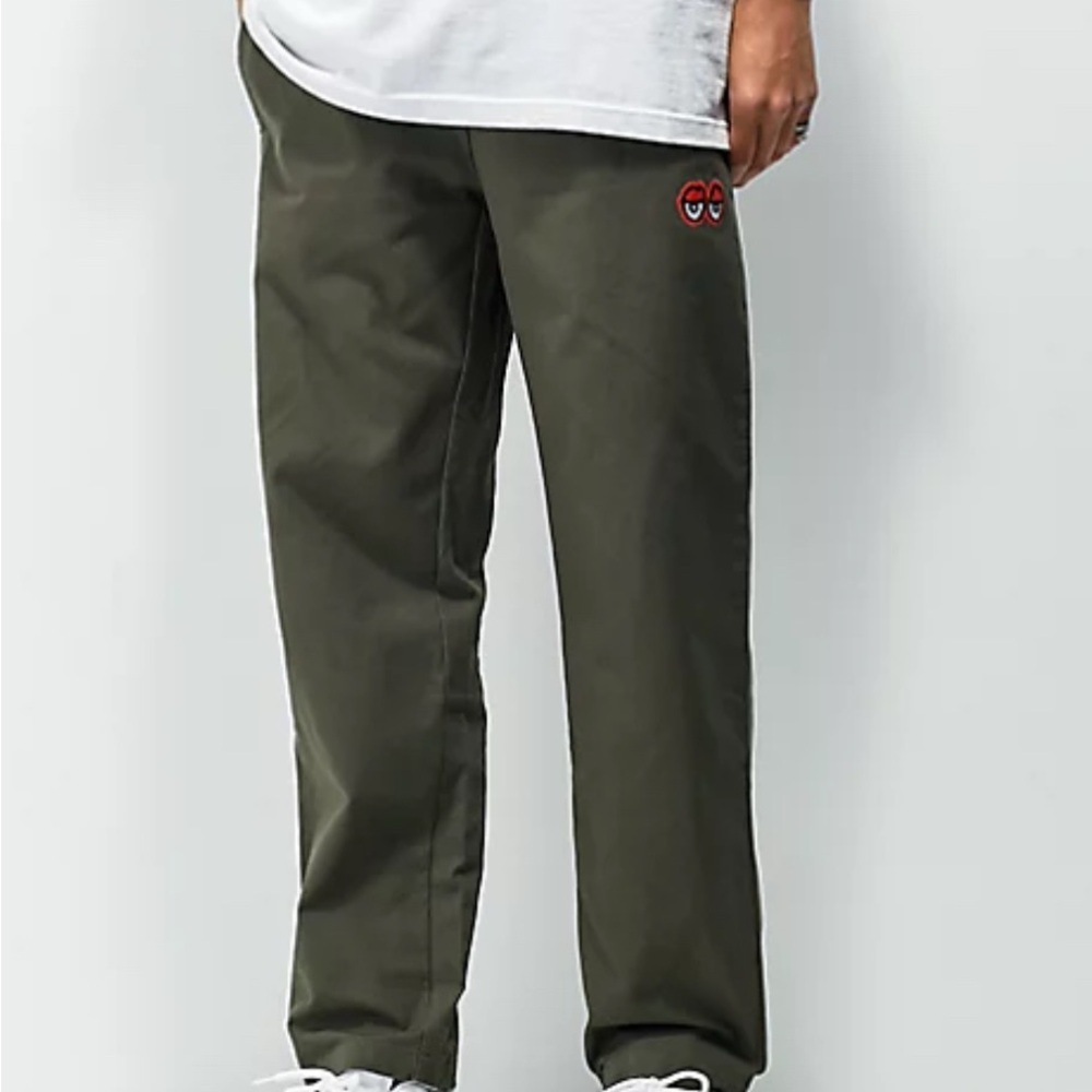 Krooked Eyes olive green elastic‎ waist pants